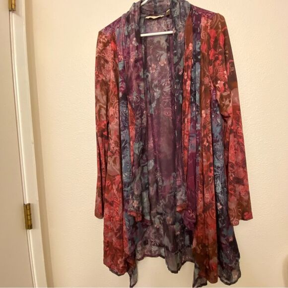 Soft Surroundings Ballia Topper Cardigan Boho Paisley Floral colorful printart M - Picture 3 of 11